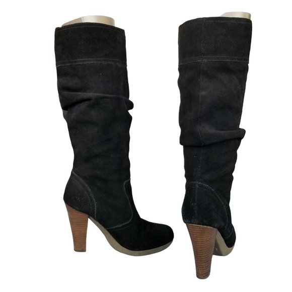 Black Suede Colin Stuart block heel tall boots size 7 - Picture 5 of 13